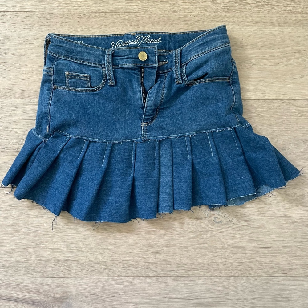 Y2K Pleated Mini Skirt Denim Blue